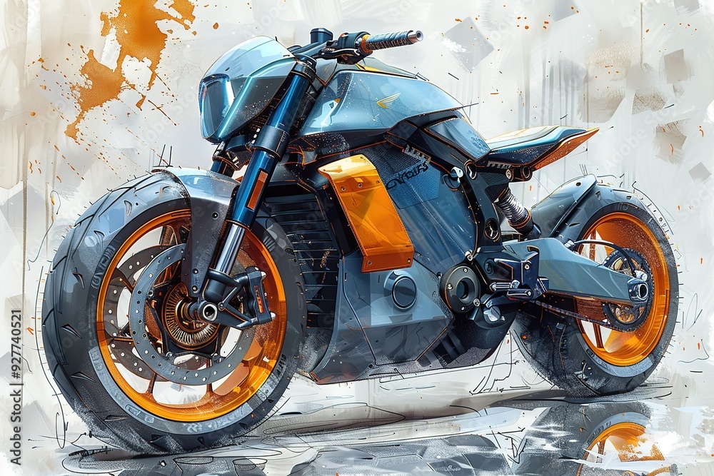 Wall mural A futuristic motorcycle with orange accents