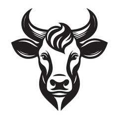 Cow Head Silhouette Vector Clipart, Cow head black on white vector