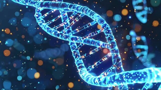 Digital composite of Science Composition Animated DNA combined with coded text in the background
