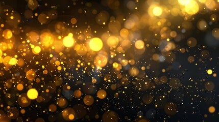 Elegant abstract gold bokeh lights on a black background with glowing circles and sparkles – ideal for luxury celebrations, festive occasions, and creative backgrounds