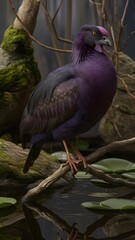 Purple Swamphen Bird in Nature, Photo Realistic, Wallpaper, Cover and Screen for Smartphone, Cell Phone, Computer, Laptop, 9:16 and 16:9 Format
