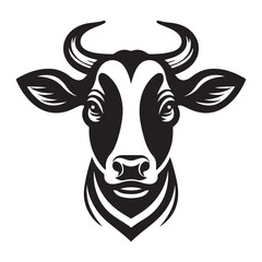 Cow Head Silhouette Vector Clipart, Cow head black on white vector