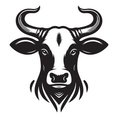 Cow Head Silhouette Vector Clipart, Cow head black on white vector