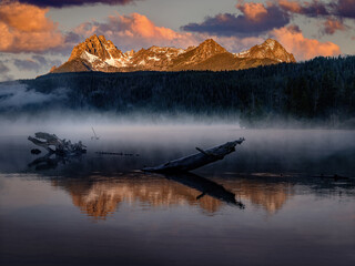 Dramatic sunrise over Redfish Lake in Idaho