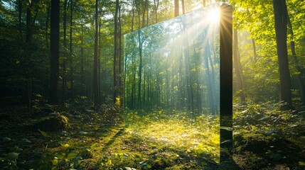 Fototapeta premium A large sheet of glass against a natural background, ideal for buildings.