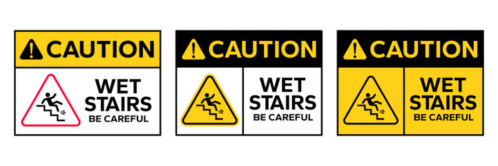 Obraz premium Set warning falling off the stairs sign on white background. slippery stairs warning sign. Vector Illustrator.
