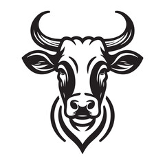 Cow Head Silhouette Vector Clipart, Cow head black on white vector