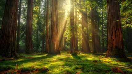 Obraz premium An oasis where tall redwood trees create dense img