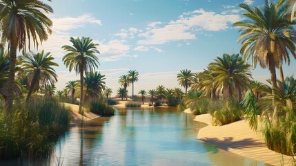 Fototapeta premium The magnificent oases surrounded by sandy expanses