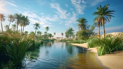 Fototapeta premium The magnificent oases surrounded by desert landscapes