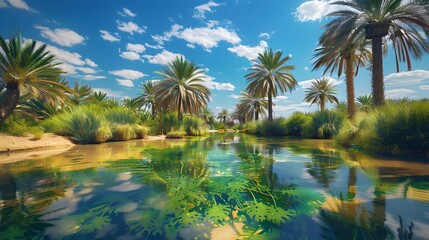 Obraz premium The magnificent oases surrounded by desert landscapes