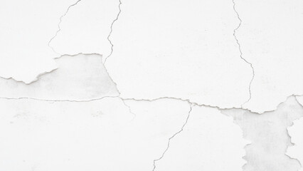 Obraz premium Crack on white concrete wall texture, Cracked wall background. Cracked wall texture grunge damage stain background. Grey dirty old crack broken concrete wall, monochrome, black and white
