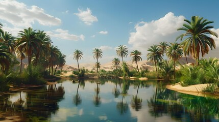 Obraz premium Beautiful oases surrounded by sandy landscapes represent unique picture