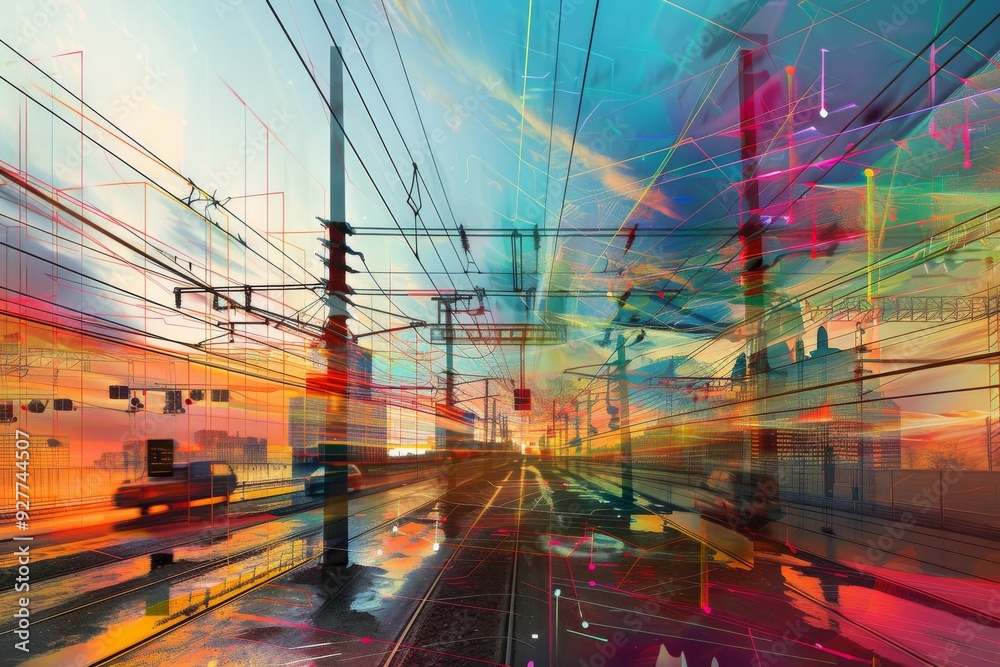 Poster an abstract digital painting featuring a vibrant array of colors blending harmoniously in a dynamic 