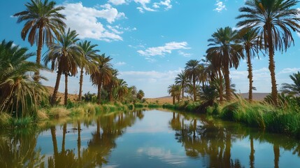 Obraz premium Amazing oases surrounded by sandy landscapes attract