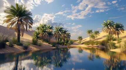 Obraz premium Amazing oases surrounded by sandy landscapes attract picture