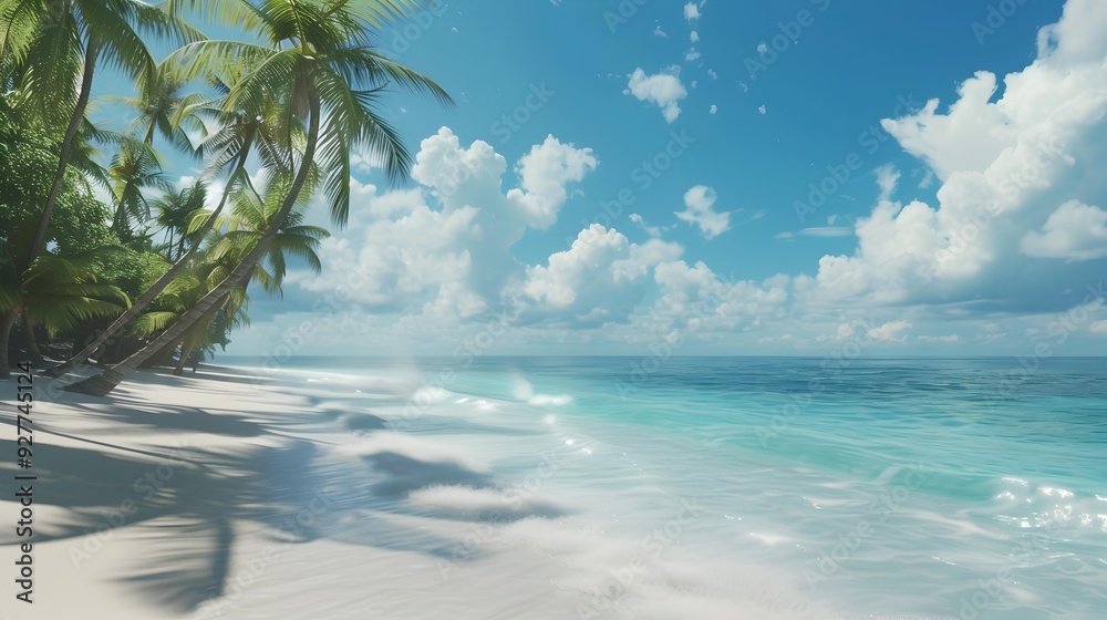 Wall mural Clouds float easily over the snow-white sand image