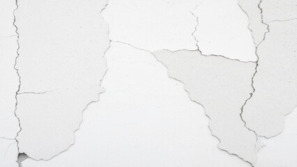 Crack on white concrete wall texture, Cracked wall background. Cracked wall texture grunge damage stain background. Grey dirty old crack broken concrete wall, monochrome, black and white