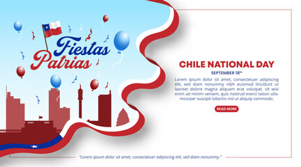 Fiestas Patrias Chile or Chile National Day background with waving flag and buildings