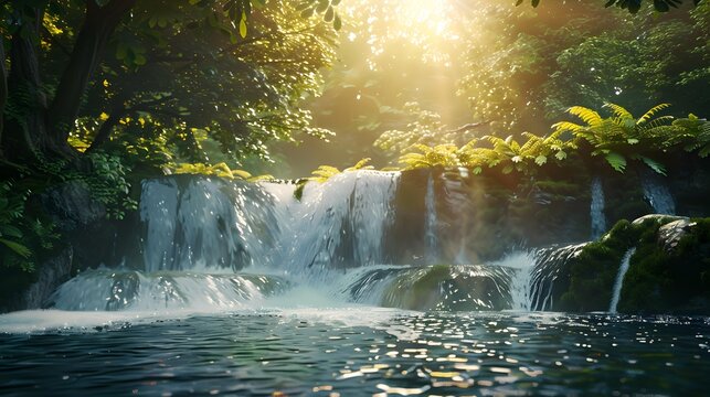 An edge with a waterfall where the water image