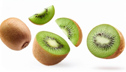 Fototapeta premium Kiwi in the air, isolated on white background 