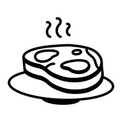 Grilled meat icon in doodle style 