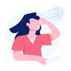 A flat character illustration of overthinking girl 