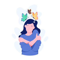 A flat character illustration of woman imagining 