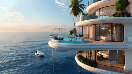 Obraz premium Floating islands with unique hotels offering rooms
