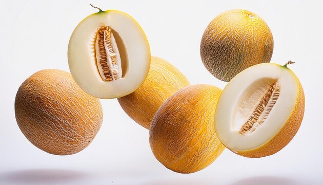 Melon floating in the air, isolated on white background 