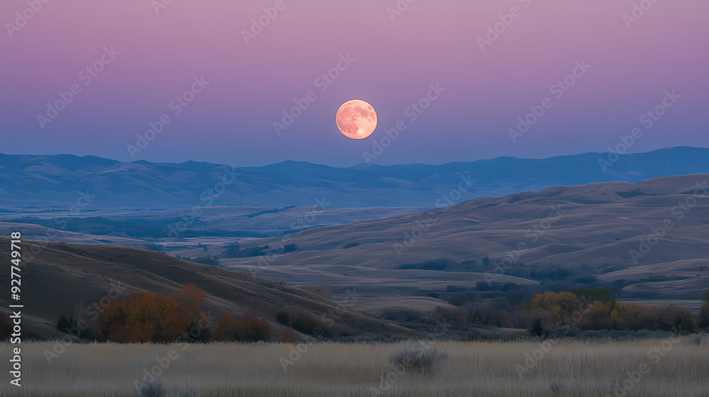 Wall mural usa, idaho, bellevue, full moon rising over hills