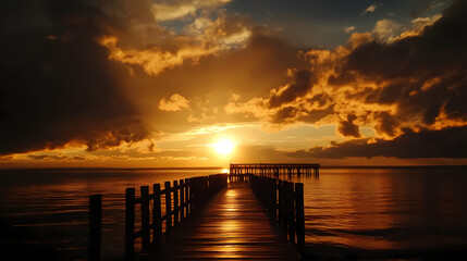 View of silhouette pier against cloudy sky at sunset