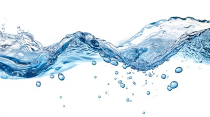 Water Wave. Water Bubbles Float Up Under Water. Freshness Pure Water Splashing on White Background.