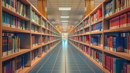 Amazing Empty corridor of college library