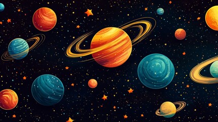 Background featuring planets of the solar system in a space illustration.