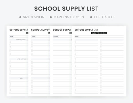Printable School Supply List Template, Elementary School Supply List, Back to School Editable School Supply List Templates Bundle, Mom, Teacher, Parent, Student