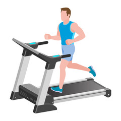 Fototapeta premium Man Running on Treadmill Exercise, Cartoon Vector art Illustration, transparent background png