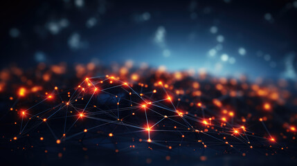 Fototapeta premium generated illustration abstract wave of digital weave lines connecting network dots and dark background