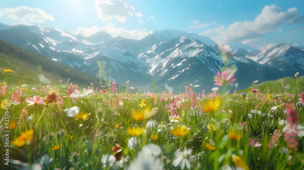 Poster The high mountain plateau is covered with green meadows