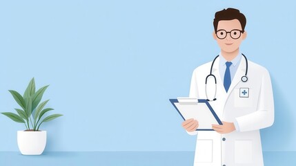 A healthcare professional giving a presentation on disease prevention, educational materials displayed, modern setting with ample copy space available.