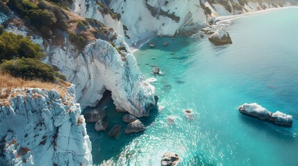 Coastline with majestic chalk cliffs creating a stunning