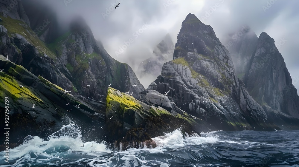 Wall mural coast norways rugged cliffs rise above the stormy picture