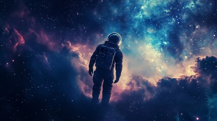 Obraz premium Artistic space illustration with astronaut and galactic background for posters or banners, future and astronomy in abstraction.