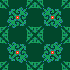 Real Tatar seamless pattern. Islamic floral geometry. Culture of the Tatar people, symbols of green and red