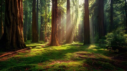 Fototapeta premium A clearing among the redwoods where majestic trees