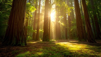 A clearing among the redwoods where majestic trees image