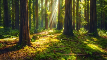 A clearing among the redwoods where tall trees