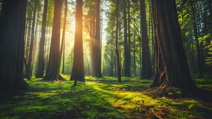 A clearing among the redwoods where tall trees img