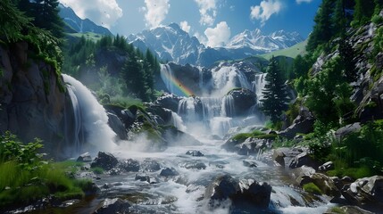 The waterfall stream descends from the heights