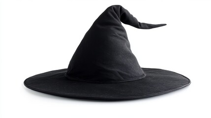 Black Halloween witch hat isolated against a white background